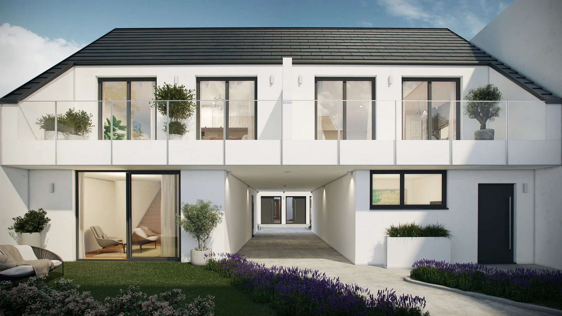 Modernes Wohnbauprojekt mit professionell inszeniertem Interieur